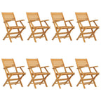 vidaXL Folding Patio Chairs Set of 8 - Solid Wood Teak Outdoor Seating with Armrests for Garden, Deck, and Patio