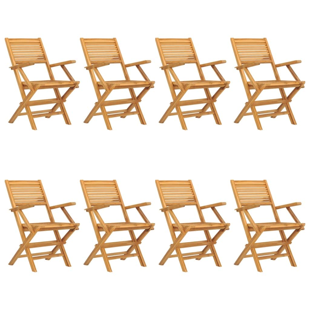 vidaXL Folding Patio Chairs Set of 8 - Solid Wood Teak Outdoor Seating with Armrests for Garden, Deck, and Patio