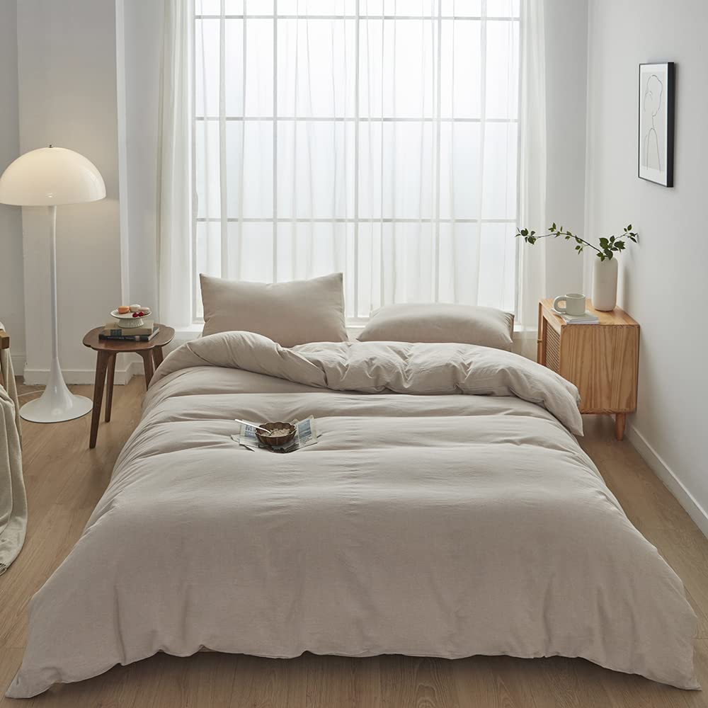 FACE TWO FACE Bedding Duvet Cover Set100% Washed Cotton Duvet Cover Linen Like Textured Breathable Durable Soft Comfy (Twin, Tan