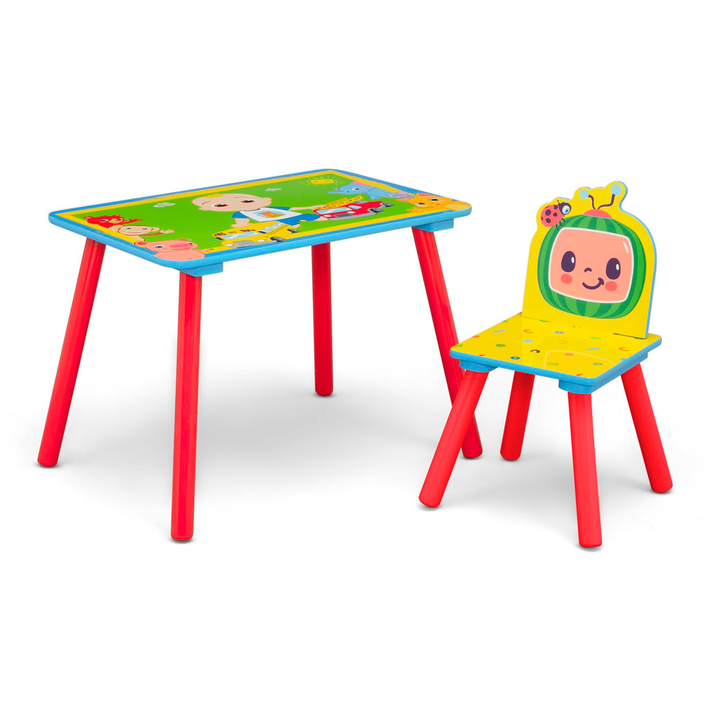 Delta Children CoComelon Sleep and Play Toddler Bed, Table, Chair and Toy Box Set Wood Green 99763CM-1224
