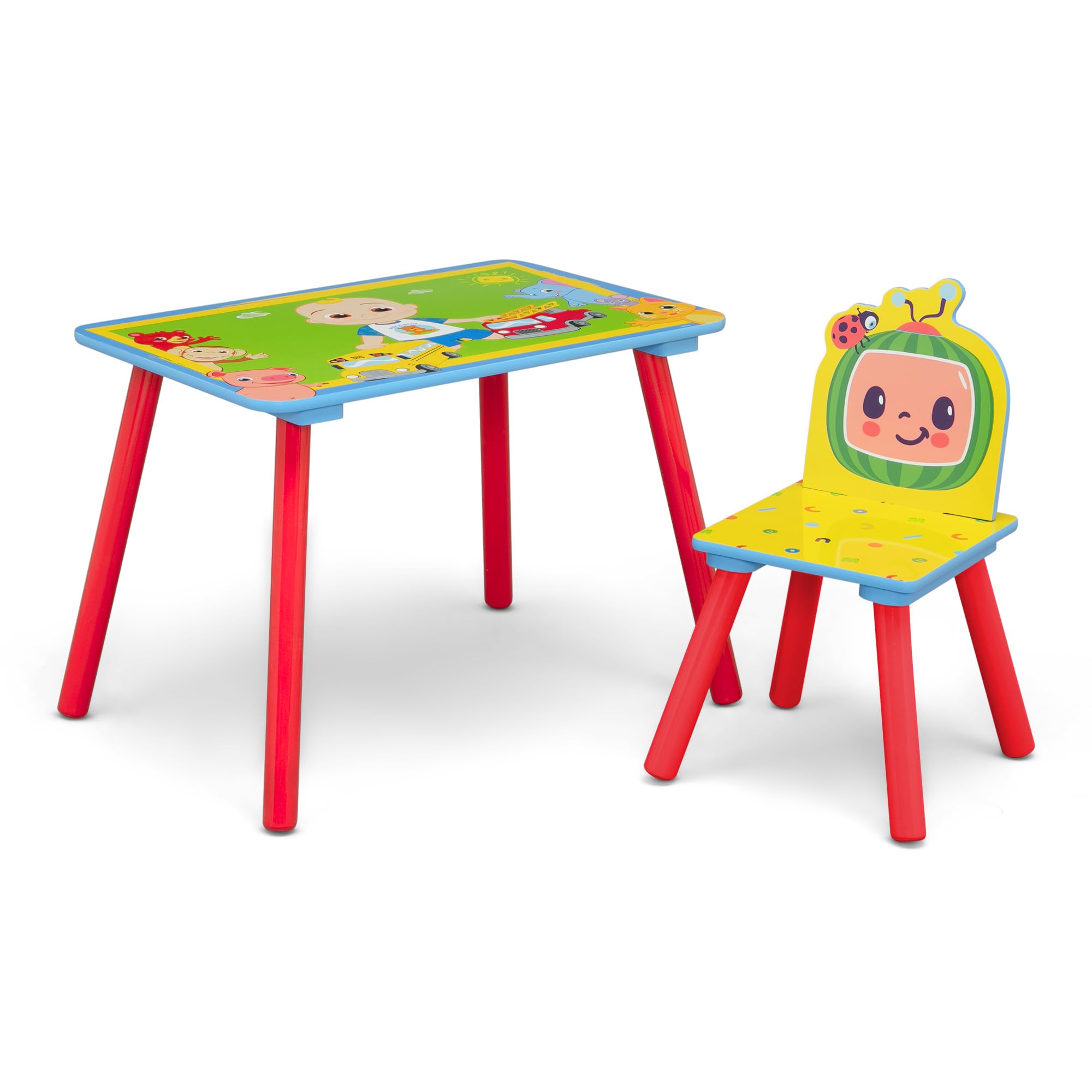 Delta Children CoComelon Sleep and Play Toddler Bed, Table, Chair and Toy Box Set Wood Green 99763CM-1224