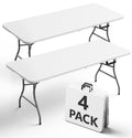 FurniEdge 6FT Folding Table 4 Pack, Heavy Duty Plastic Table with Handel, 400lbs Portable Table, Reinforced Steel Legs, Fold-in-