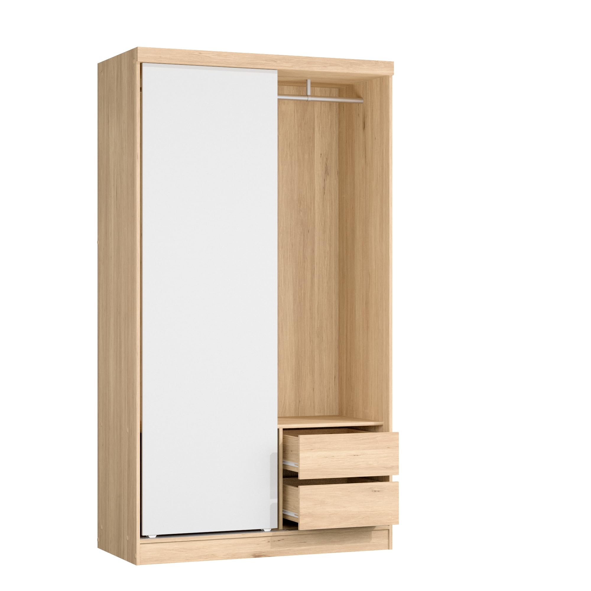 Woodpeckers Furniture And Mattress Modern Wood Double Sliding Door Wardrobe (White + Natural Oak)
