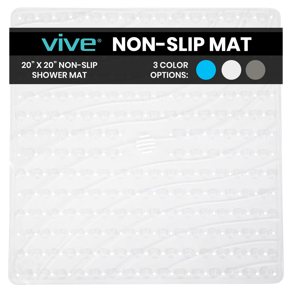 Vive Shower Mat - Non Slip Tub Bathtub Grip, 22' by 22', Square Large Suction Cup Floor Traction Skid Pad for Stalls- Textured