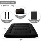 Maxyoyo Japanese Floor Mattress Futon Mattress, 4' Thicken Tatami Mat Sleeping Pad Foldable Roll Up Mattress Boys Girls Dormitory Mattress Pad Kids Floor Lounger Pillow Bed, Black, Twin Size