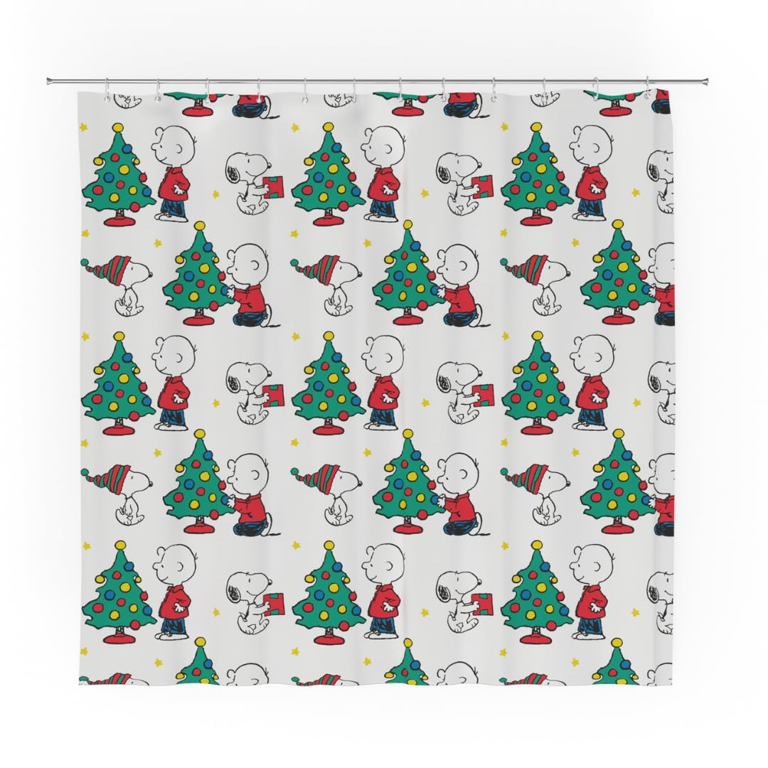Franco Peanuts Holiday Christmas Bath Microfiber Shower Curtain, 72X72, (Officially Licensed Product)
