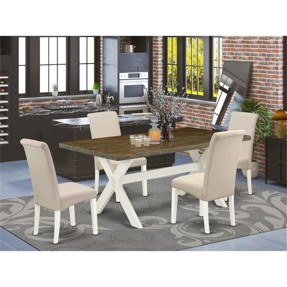East West Furniture X077Ba201-5 5 Piece Dining Table Set For 4 Includes A Rectangle Kitchen Table With X-Legs And 4 Cream Linen Fabric Upholstered Chairs, 40X72 Inch, Multi-Color