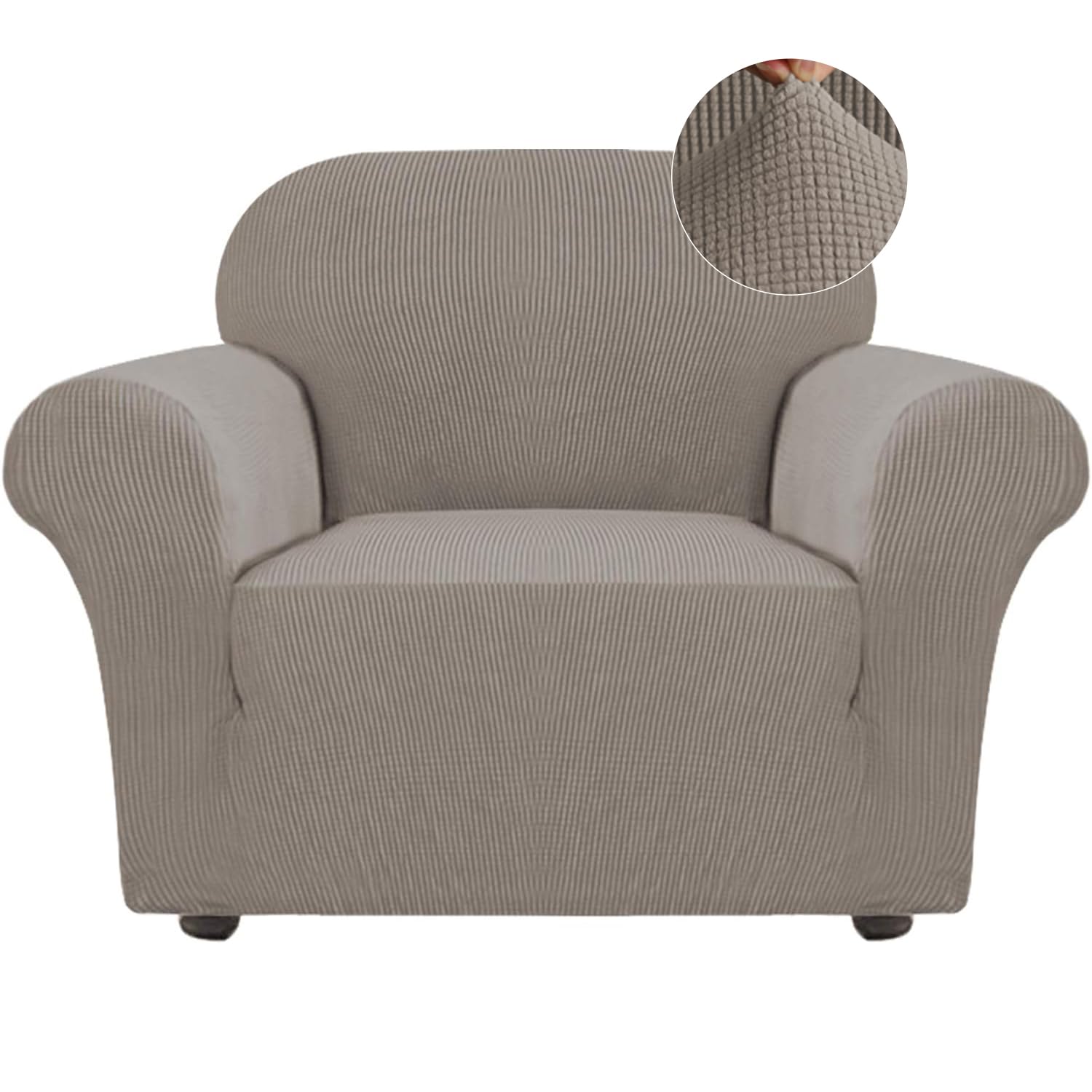 Turquoize Stretch Sofa Slipcover Chair Slipcover 1 Piece Chair Covers For Living Room Armchair Covers Slipcovers With Jacquard Fabric And Elastic Bottom Pet Furniture Protector (Armchair, Taupe)