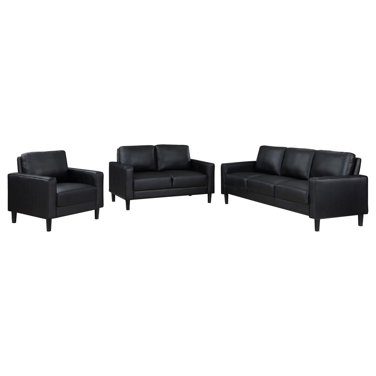 Coaster Home Furnishings Ruth 3-Piece Upholstered Track Arm Faux Leather Sofa Set Black