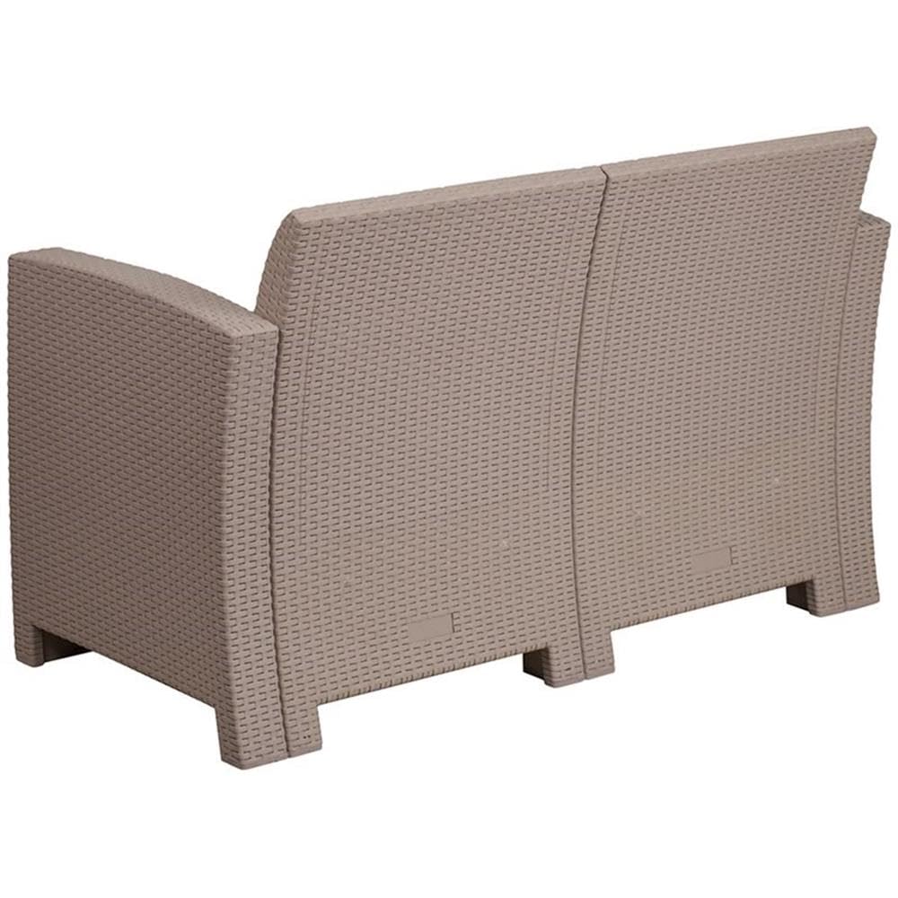 Flash Furniture Seneca Light Gray Faux Rattan Loveseat with All-Weather Light Grey Cushions