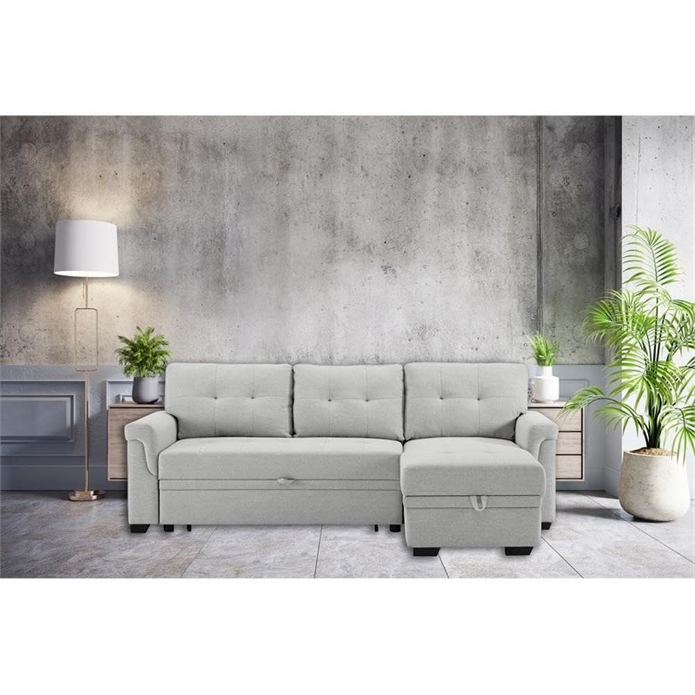 Lilola Home Hunter Light Gray Linen Reversible Sleeper Sectional Sofa with Storage Chaise