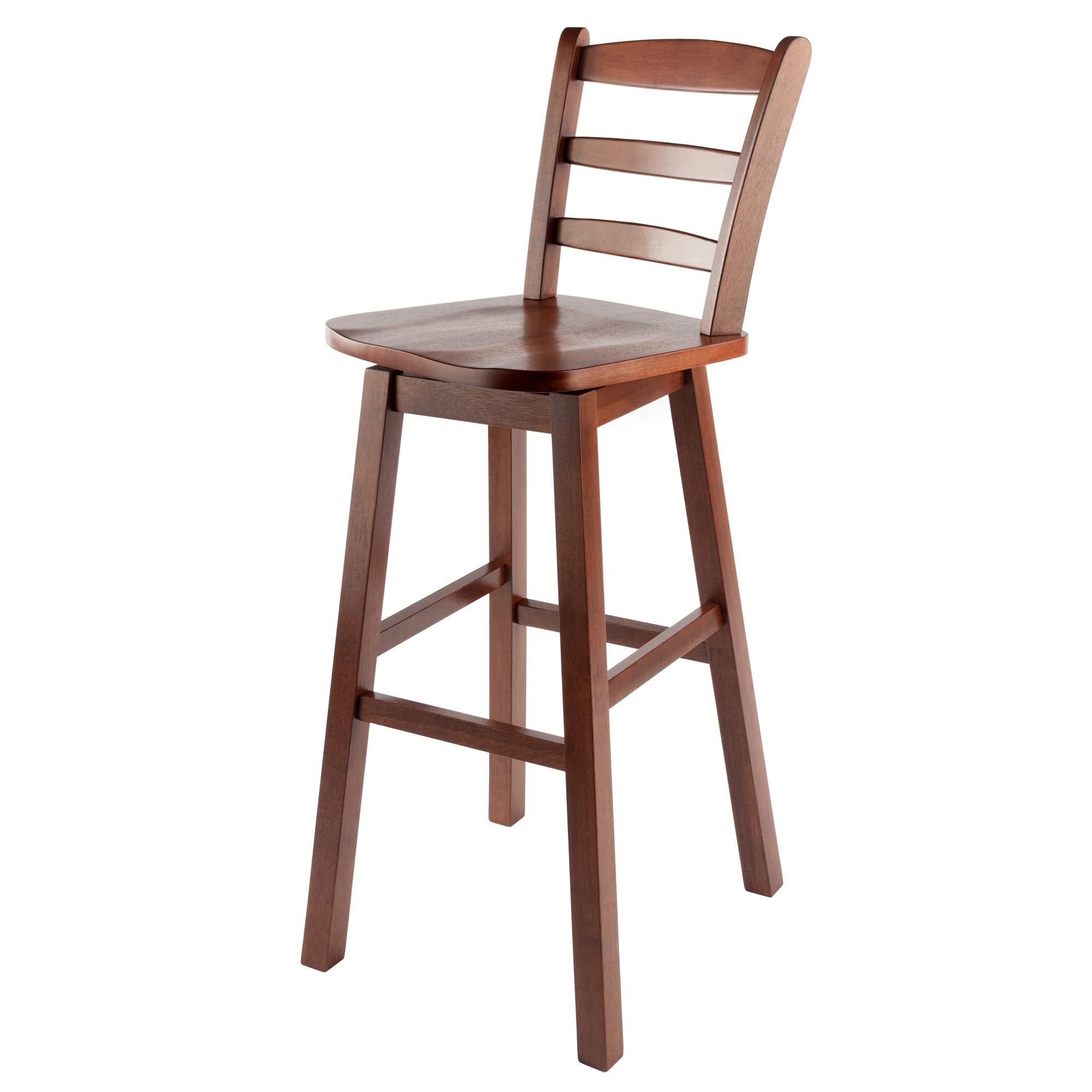 Winsome Scalera Ladder Back Swivel Bar Stool, 30 in, Walnut Finish, Solid Wood