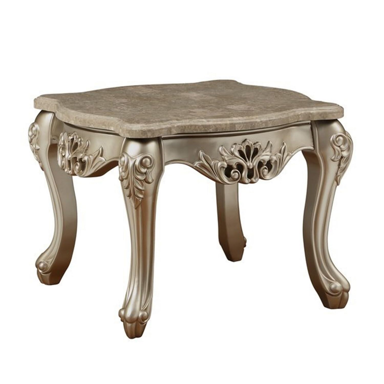 Benjara, Champagne Benzara Marble Top Wooden End Table With Queen Anne Style Legs