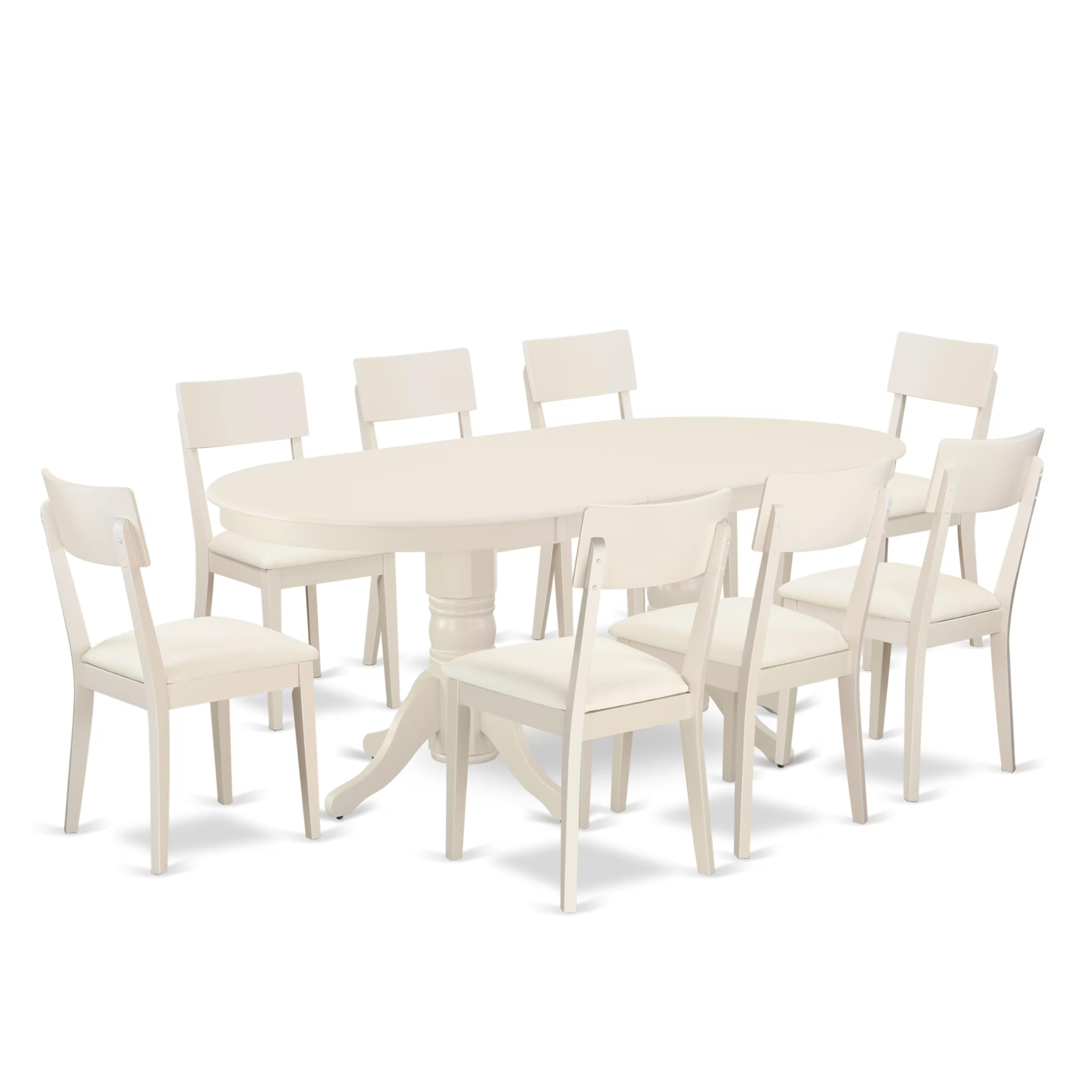 East West Furniture Vaad9-Lwh-Lc 9 Piece Kitchen Table & Chairs Set Includes An Oval Dining Room Table With Butterfly Leaf And 8 Faux Leather Upholstered Chairs, 40X76 Inch, Linen White