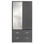 Better Home Products Sarah Double Sliding Door Armoire With Mirror In Dark Gray