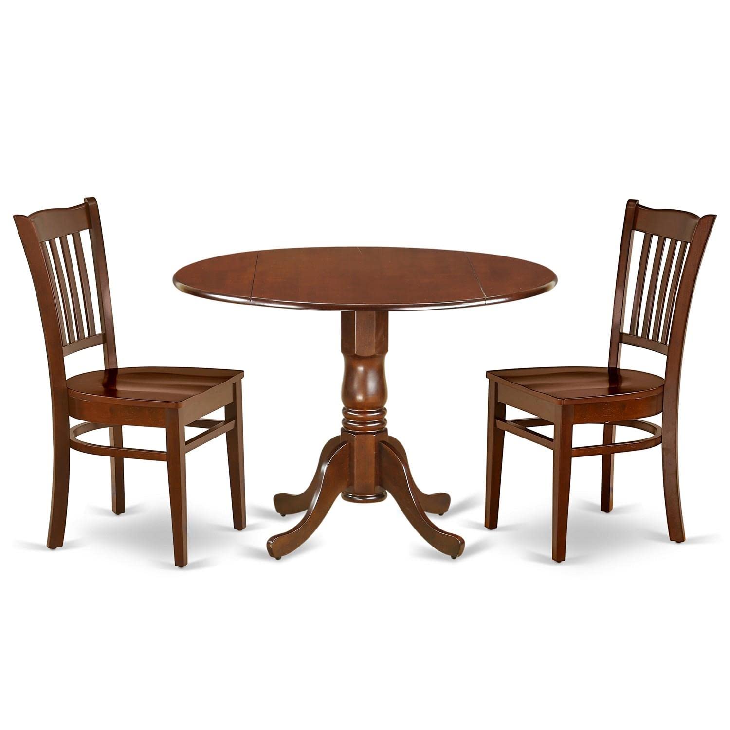East West Furniture Dlgr3-Mah-W 3 Piece Dining Room Table Set Contains A Round Kitchen Table With Dropleaf And 2 Dining Chairs, 42X42 Inch, Mahogany