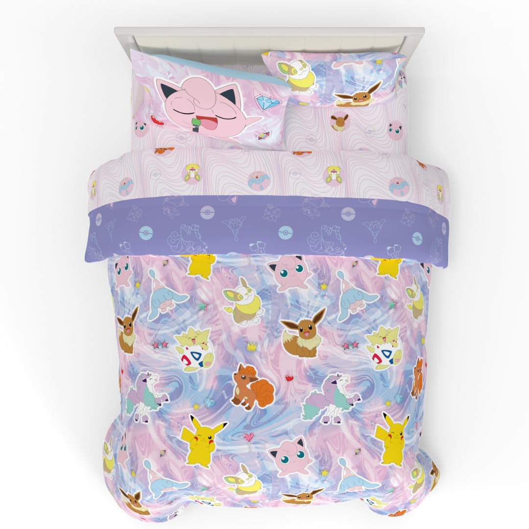 Franco Pokemon Girl Anime Kids Bedding Super Soft Comforter And Sheet Set With Sham, 7 Piece Full Size, (Official Licensed Produ