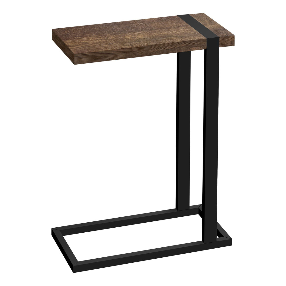 Monarch Specialties 2853, C-shaped, End, Side, Snack, Living Room, Bedroom, Laminate, Contemporary, Modern Accent Table-Brown Reclaimed Wood-Look/Black Metal, 19.25' L x 9.5' W x 25' H