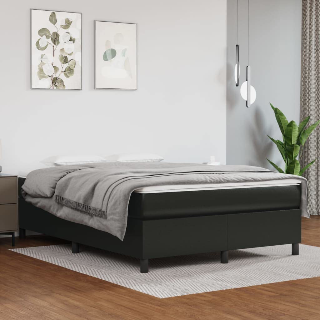 vidaXL Modern Black Box Spring Bed Frame, Faux Leather - Sturdy Construction, Fits a 53.9x74.8 Mattress, Perfect for Any Bedroom Décor