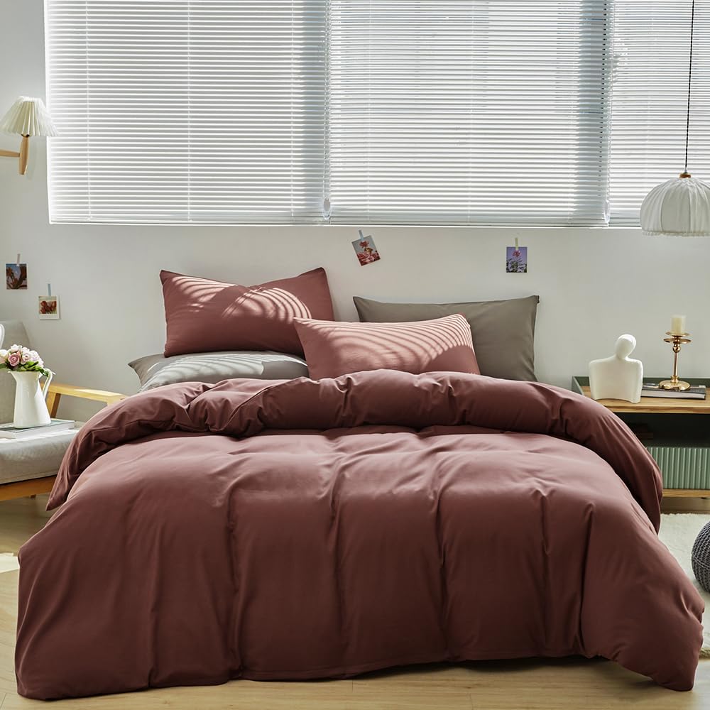 Clothknow Queen Brick Red Comforter Set 3Pcs Brownish Bedding Comforter Sets Dark Rust Queen Comforter Rust Red Queen Size Comforter Sets