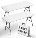 FurniEdge 6FT Folding Table 2 Pack, Heavy Duty Plastic Table with Handel, 400 lbs Portable Table, Reinforced Steel Legs, Fold-in