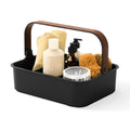 Umbra Bellwood Stackable Bin, 14 x 10 Durable Lightweight Container with Wooden Handle and Removable Dividers, Black/Walnut