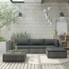 vidaXL 5 Piece Garden Lounge Set with Cushions Poly Rattan Gray