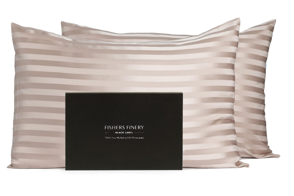 Fishers Finery 30Mm 100% Pure Mulberry Silk Pillowcase Set, Good Housekeeping Quality Tested (Taupe Stripe, King, 2 Pack)