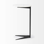 HomeRoots White Marble Round Top Accent Table with Black Iron Base