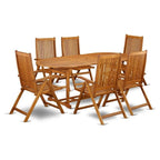East West Furniture Bscn7Nc5N Beasley 7 Piece Patio Dining Set Consist Of An Oval Outdoor Acacia Wood Table And 6 Folding Adjustable Arm Chairs, 36X78 Inch, Natural Oil