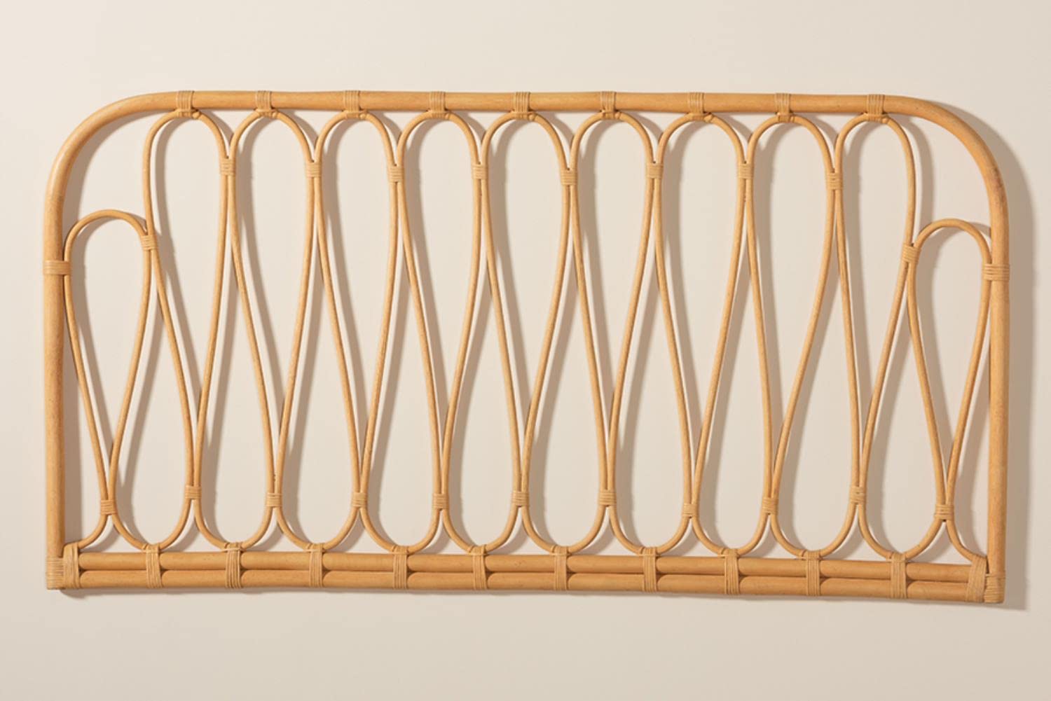 Baxton Studio Carrick Modern Brown Rattan Queen Size Wall-Mount Headboard - Thumbnail 2