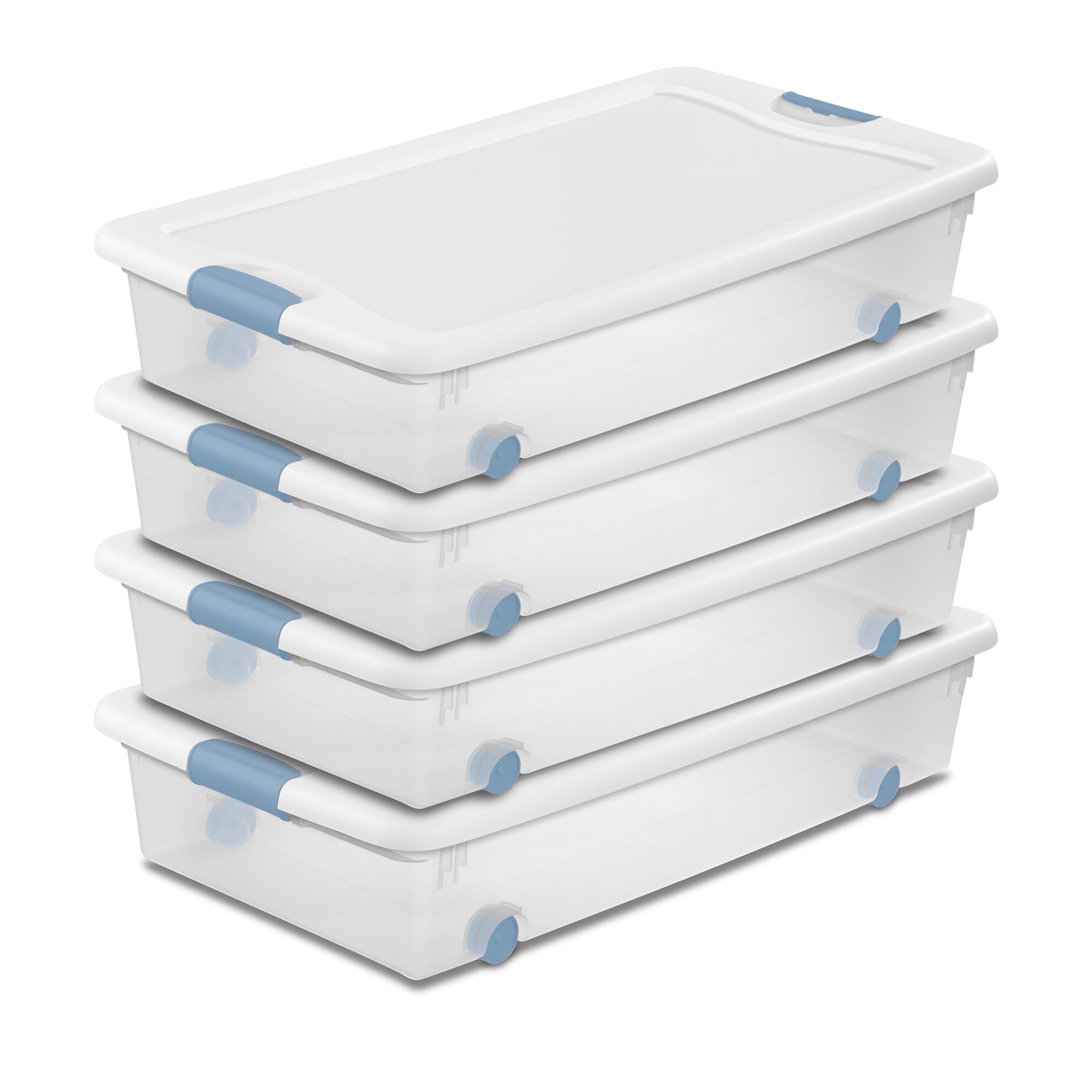 Sterilite 56 Qt Wheeled Latching Storage Box, Stackable Bin with Latch Lid, Plastic Container to Organize Shoes Underbed, Clear 