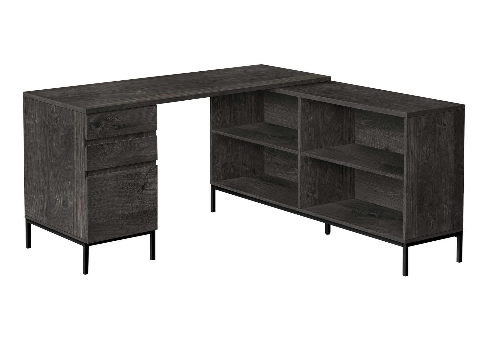 Monarch Specialties 7492 Computer Desk, Home Office, Corner, Storage Drawers, 60' Shape, Work, Laptop, Metal, Laminate, Black, Contemporary, Modern Desk-60 L Dark Grey, 60' L x 60' W x 31' H