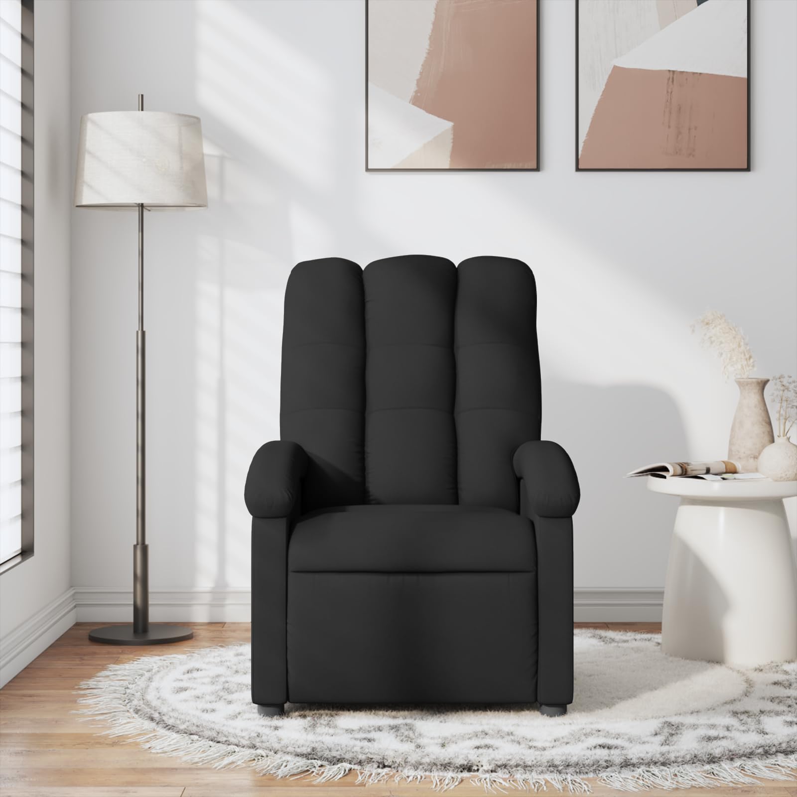 vidaXL Massage Recliner Chair for Adults, Single Theater Seating with Vibration Massage & Manually Adjustable Backrest/Footrest, Modern Reclining Sofa for Living Room, Black Fabric