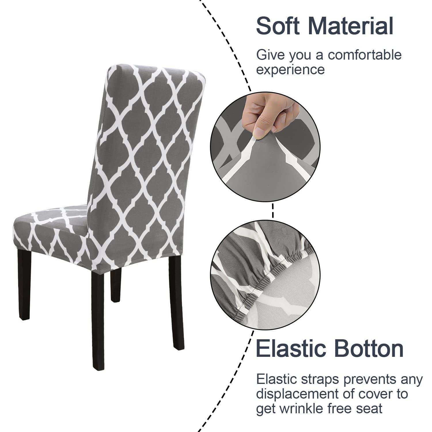 Jqinhome Chair Covers For Dining Room 6 Pack, High Stretch Removable Washable Parsons Chair Slipcover For Home Party Hotel Wedding Ceremony (Grey White)