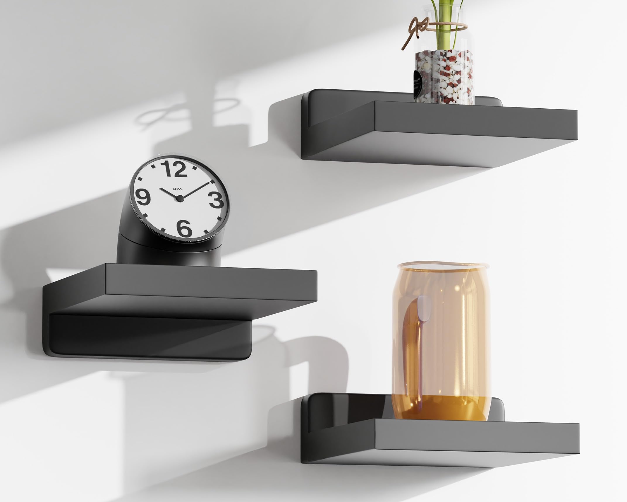 Qsqueen Small Floating Shelves Mini Shelves Hanging Display 5 Inch Wall Shelf For Bathroom Livingroom Bedroom,3 Pack, With 2 Types Of Installation, Great For Room Decor