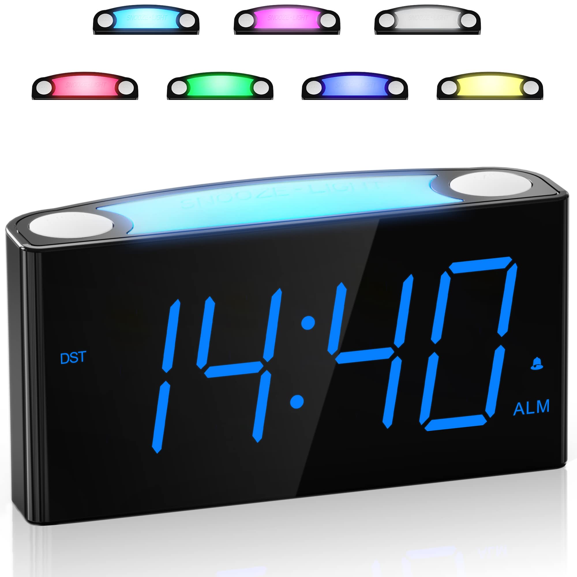 Digital Alarm Clock for Bedroom - 7 Color Night Light,2 USB Chargers,7.5 Large Number Screen & Slider Dimmer,12/24 H,Battery Bac