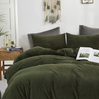 CLOTHKNOW Army Green Velvet Comforter Set, Full Size, 3-Piece Bedding, Olive & Hunter Green, Soft & Comfortable