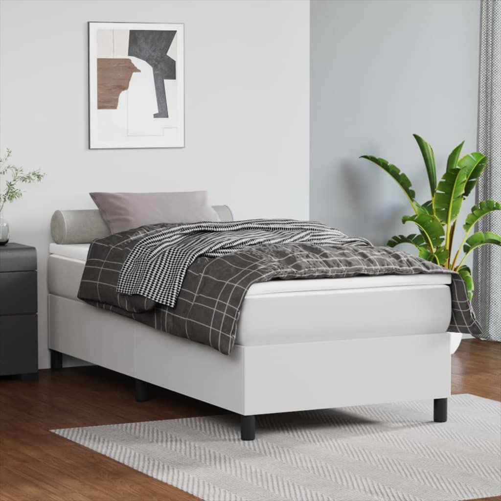 vidaXL Twin XL Faux Leather Bed Frame, Modern Design, 81.1&quot;x39.4&quot;x13.8&quot;, White