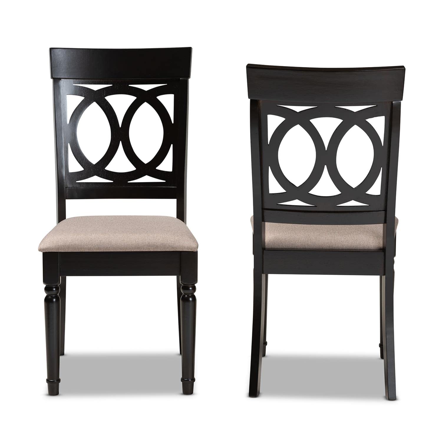 Baxton Studio Lucie Sand Fabric Espresso Finished Wood 2-Piece Dining Chair Set