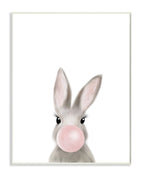 Stupell Industries Bunny with Pink Bubble Gum Forest Animal, Design by Leah Straatsma Wall Plaque, 13x19, White