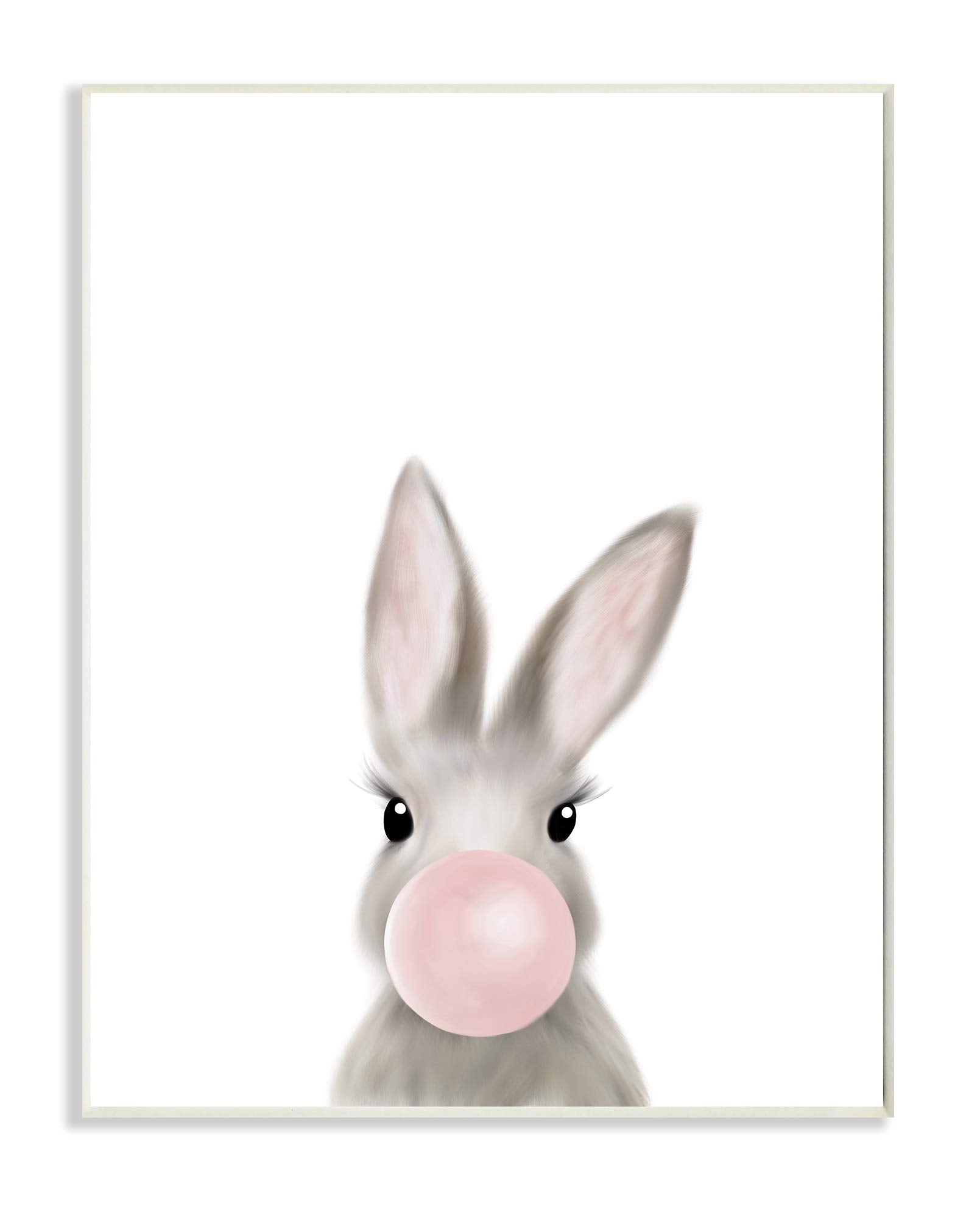 Stupell Industries Bunny with Pink Bubble Gum Forest Animal, Design by Leah Straatsma Wall Plaque, 13x19, White