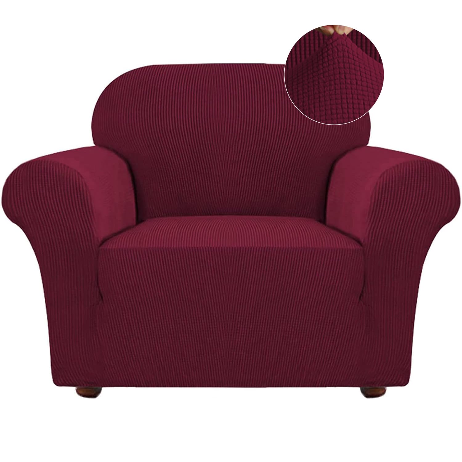 Turquoize Stretch Sofa Slipcover Chair Slipcover 1 Piece Chair Covers For Living Room Armchair Covers Slipcovers With Jacquard Fabric And Elastic Bottom Pet Furniture Protector (Armchair, Burgundy)