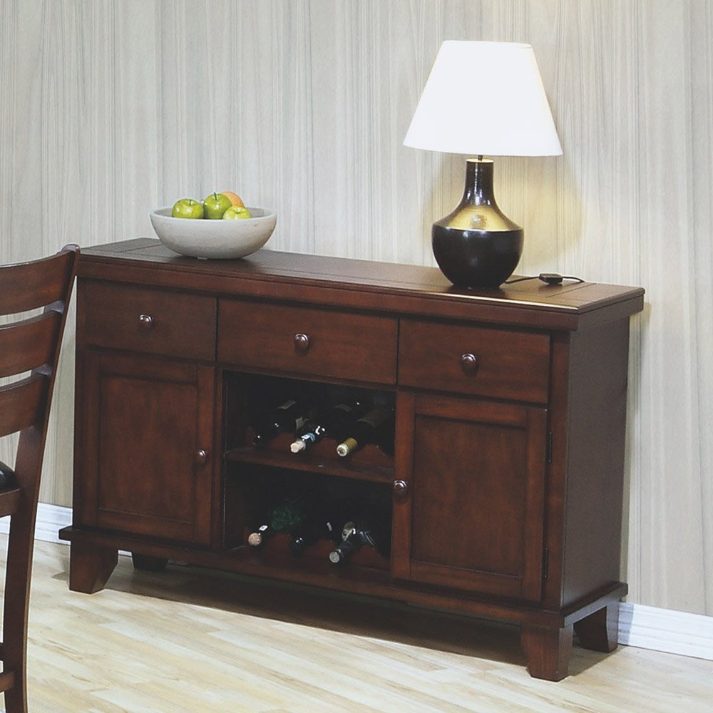 Monarch Specialties Server with Wine Storage, Dark Oak