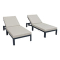 LeisureMod Chelsea Modern Aluminum Outdoor Chaise Lounge Chair with Cushions Set of 2, Beige