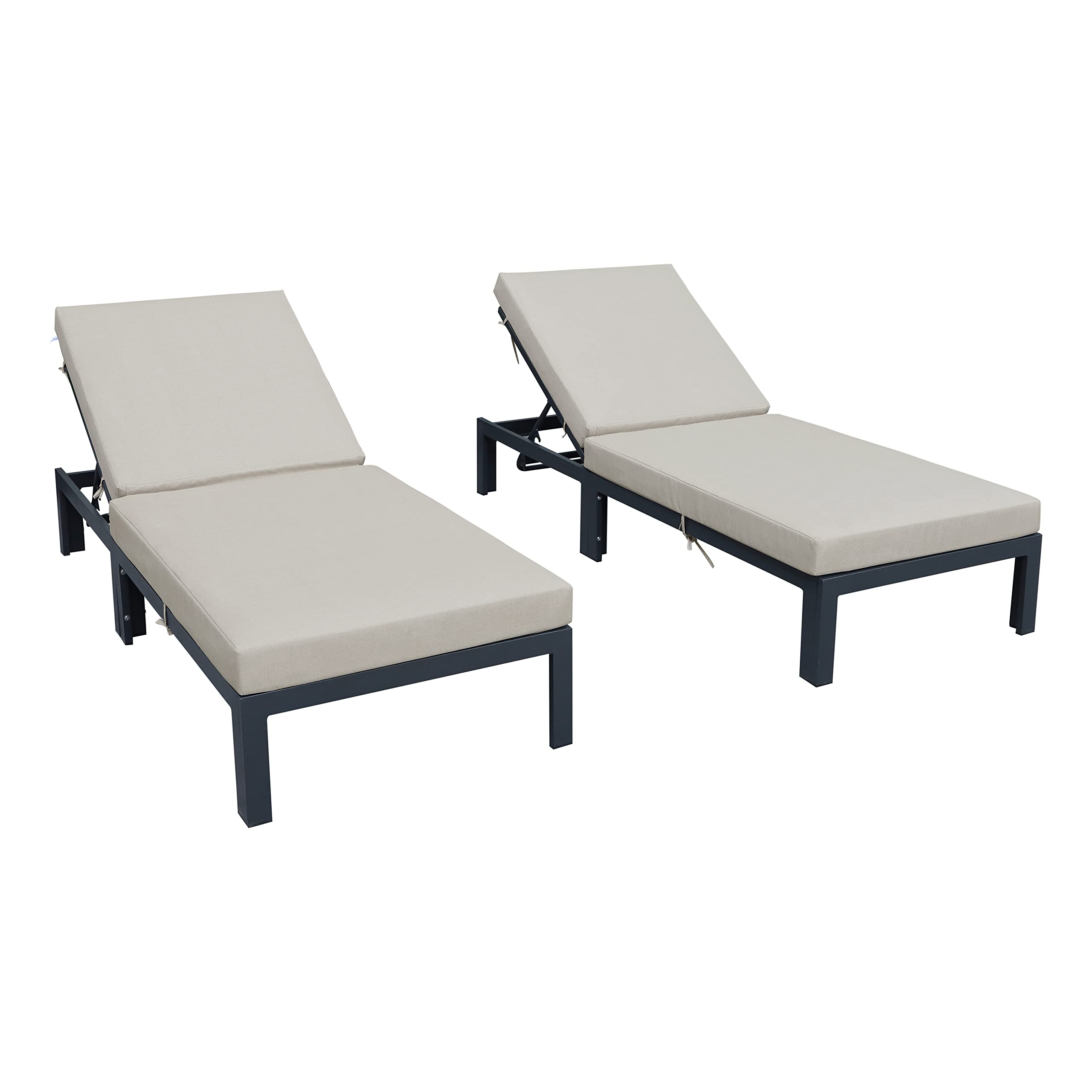 LeisureMod Chelsea Modern Aluminum Outdoor Chaise Lounge Chair with Cushions Set of 2, Beige