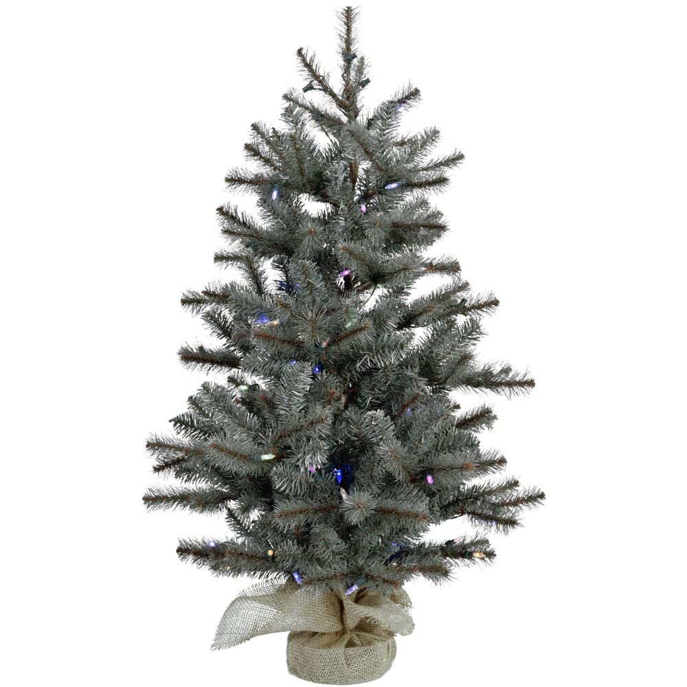 Christmas Time 3-Ft. Prelit Yardville Pine Accent Tree In Burlap Bag, Warm White Led Lights, Ct-Yv042-Led, Green