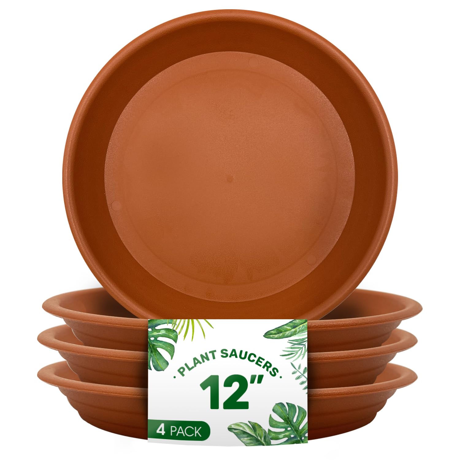 4 Pack Of 12 Inch Plant Saucers - Heavy Duty Plastic Plant Tray, Durable And Thicker Flower Pot Saucers For Indoors Outdoors Pla