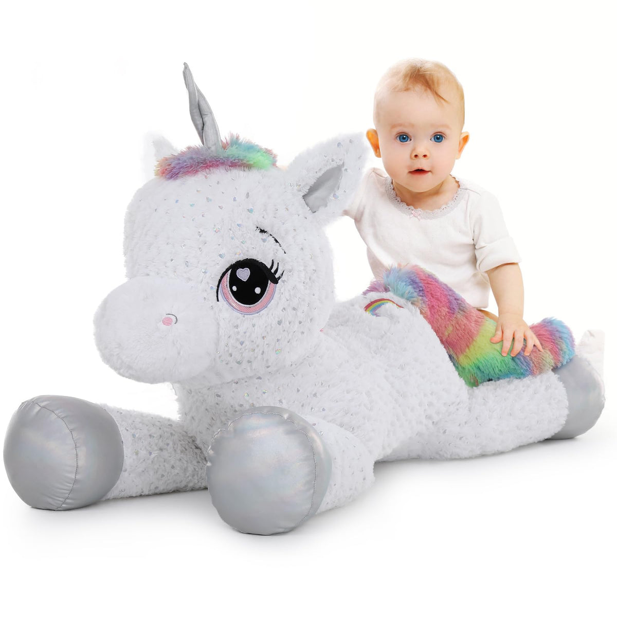 Maogolan 43 ' Big Large Jumbo Unicorn Stuffed Animal, Giant Animal Plush Pillow Plush Toy, Fluffy Unicorn Body Pillow Gift For