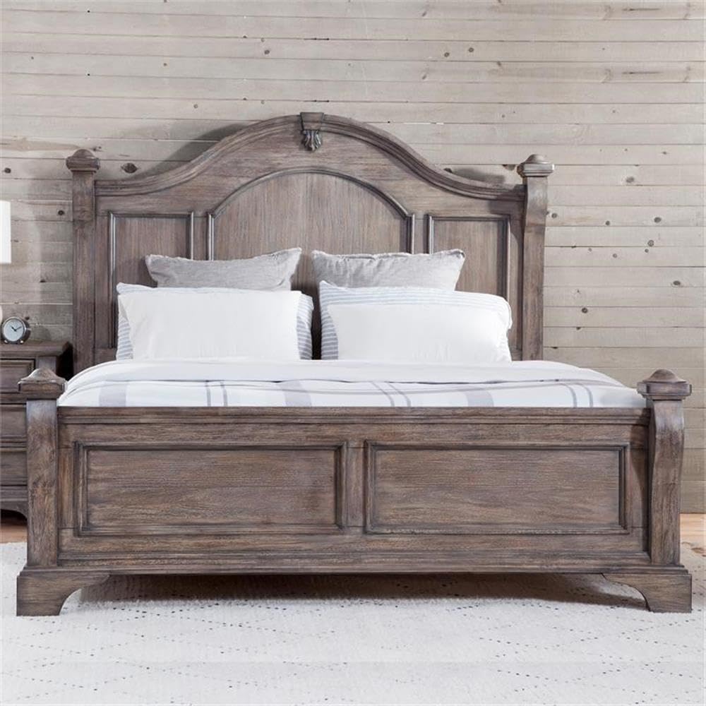 American Woodcrafters Heirloom Rustic Charcoal Wood Queen Poster Bed